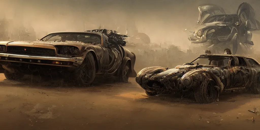 Prompt: full view of a car, intricate, elegant, highly detailed, digital painting, concept art, smooth, sharp focus, art style from wang ke and greg rutkowski and bruce kaiser and scott robertson and dmitry mazurkevich and doruk erdem and jon sibal, small style cue from blade runner and mad max