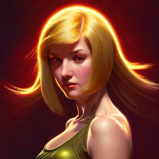 Prompt: portrait of Samus Aran, dark fantasy, medium shot, intricate, elegant, highly detailed, digital painting, volumetric light, artstation, concept art, smooth, sharp focus, illustration, art by Gil Elvgren and Greg Rutkowski and Alphonse Mucha