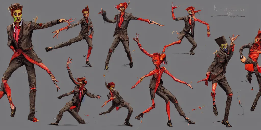 Prompt: cartoonish david bowie dancing, vivid colors, character sheet, fine details, concept design, contrast, kim jung gi, greg rutkowski, trending on artstation, 8 k, full body, turnaround, front view, back view, ultra wide angle