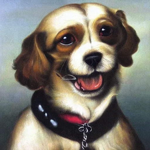 Prompt: painting of cute dog, full size, in style of peter paul rubens, photorealistic