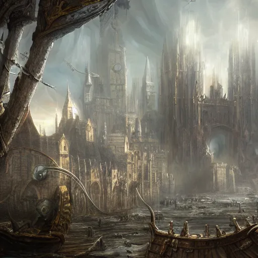 Image similar to asa fave, decorated with medieval alchemy objects, swords, mithrometers, mechanical art, wares, dystopian, ultra wide matte painting, highly detailed quantum wavetracing, highly detailed matte painting, highly detailed matte painting