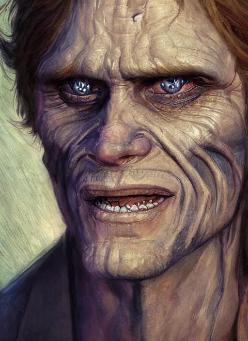 Image similar to closeup portrait biblical daemonic willem dafoe as a pixar!!! character, by mikhail vrubel, by peter elson, muted colors, extreme detail, trending on artstation, 8 k