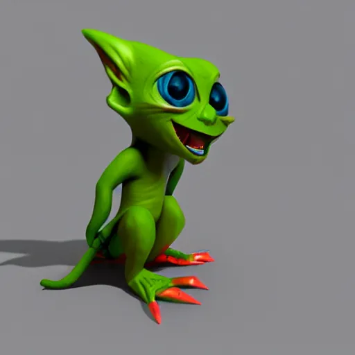 Image similar to poorly badly rendered 3 d gremlin character