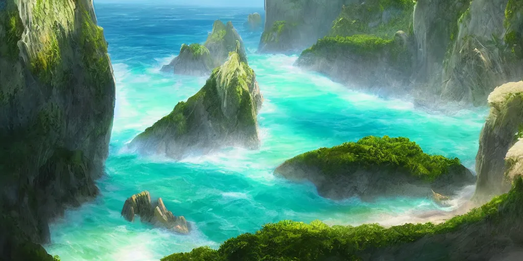 Prompt: The Emerald Coast, matte painting, masterpiece, artstation