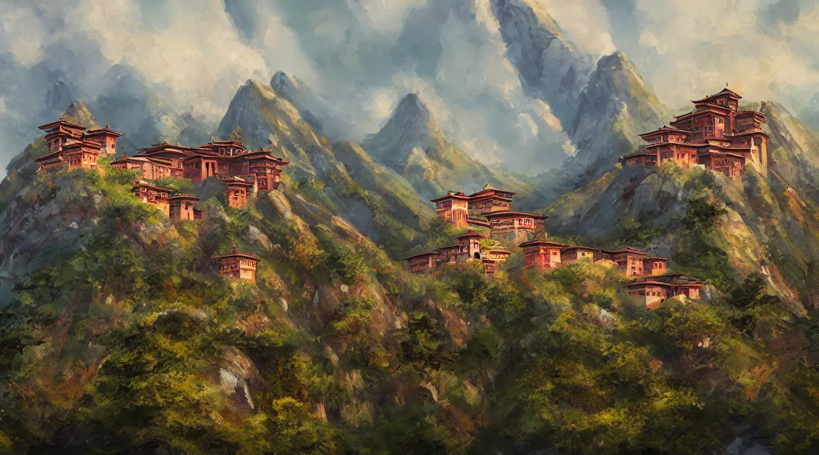 Prompt: a beautiful painting of the mountain monastery of the ascetic monks of Turstarkuri by Luka Mivsek, trending on ArtStation