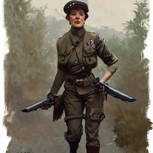 Image similar to a detailed matte painting of a cyborg velociraptor wearing a beret, in nazi occupied france, french resistance, 8 k, artstation, art by greg rutkowski and alphonse mucha