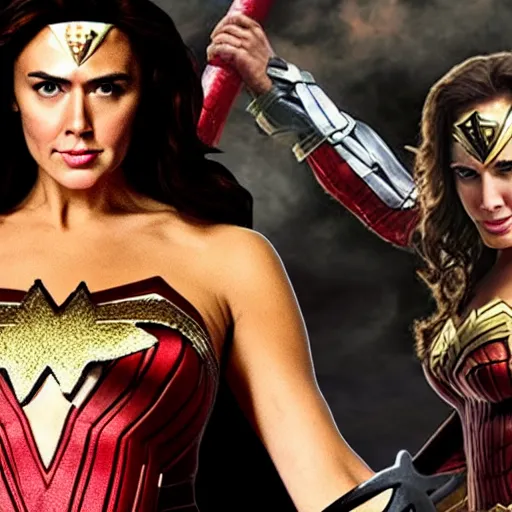 Prompt: Nicolas Cage as wonder woman, wide lens, award-winning, full-body crop