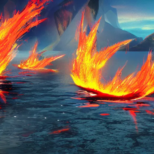 Image similar to lake on fire, trending on artstation, anime 4 k
