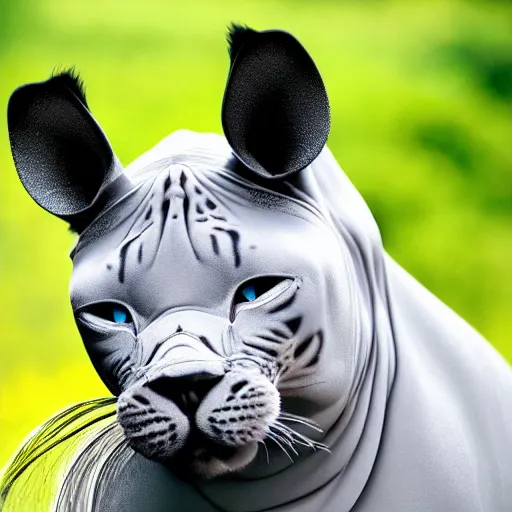 Image similar to a feline cat - rhino - hybrid, animal photography
