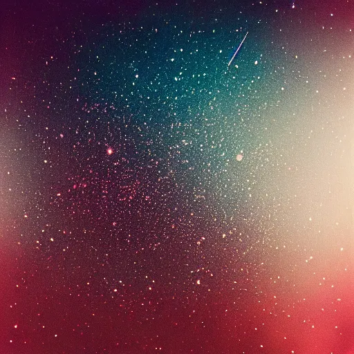 Image similar to celestial photography by letting undeveloped photographic paper lay in the night sky, experimental photography, red sheen, stars are tiny dots