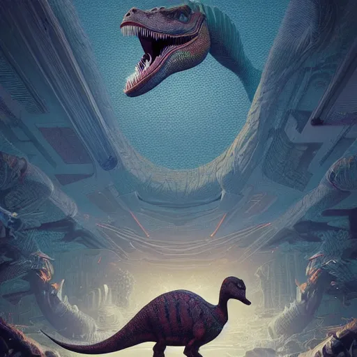 Prompt: dinosaur eating a duck intricate artwork by Tooth Wu and wlop and beeple and Dan Mumford. Octane render, trending on artstation, greg rutkowski very coherent symmetrical artwork. Cinematic, hyper realism, high detail 8k