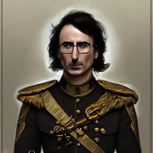 Image similar to portrait of stoic looking john oliver as in the vigo carpathian painting, military uniform, fantasy, intricate, elegant, beautiful, highly detailed, charcoal, centered, dark, smokey, full body,, 4 k, digital painting, artstation, concept art, smooth, sharp focus, illustration, art by artgerm and greg rutkowski and alphonse mucha