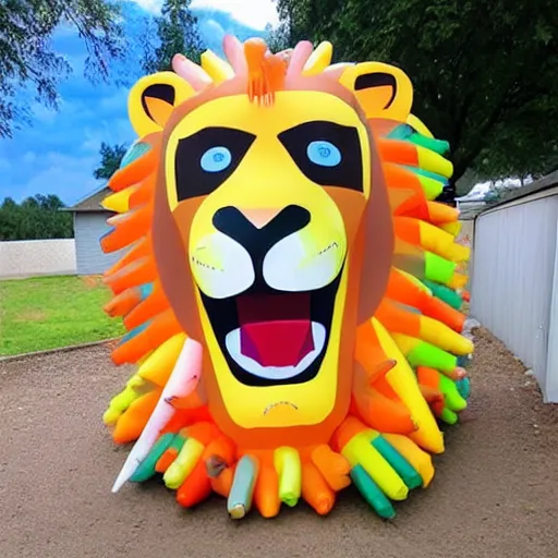 Prompt: Funny inflatable plastic lion to paint with crayon