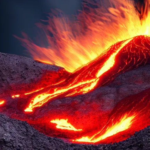 Image similar to pompeii volcano scene, dramatic scene, fire and lava and ash, 8 k, trending on artstation