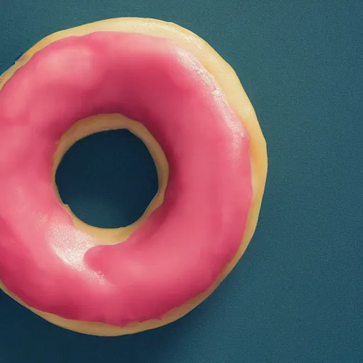 Image similar to Perfectly circular donut!!!!! in the style and shape of a lychee!!!!!!, blended colors!!!!!, trending on artstation, 4k, 8k, professional photography, overhead shot, 35mm lens