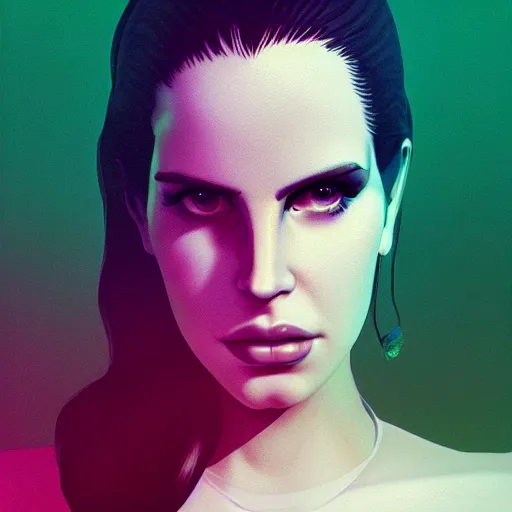 Image similar to portrait of lana del rey as a cyborg. abstract. intricate, elegant, cyberpunk, art by tooth wu, wlop, beeple, dan mumford. octane render, trending on artstation, greg rutkowski ruan jia, cinematic, hyper realism, unreal 4, high detail, octane render, 8 k, key art, iridescent accents