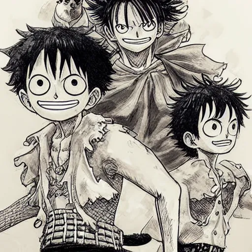 Image similar to [ luffy mustache ] ( by kim jung gi ) ( by kentaro miura ) ( by george morikawa )