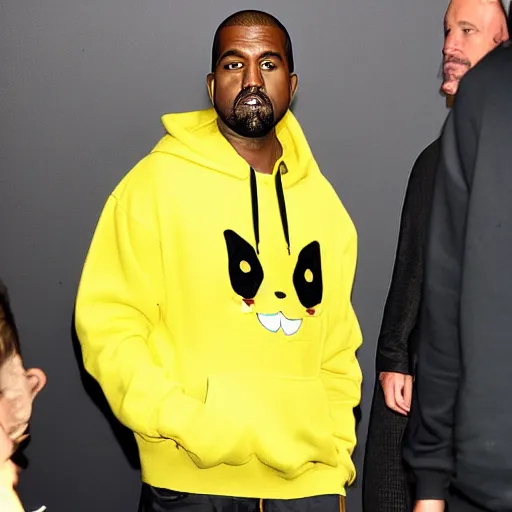 Image similar to kanye west in a yellow pikachu! hoody