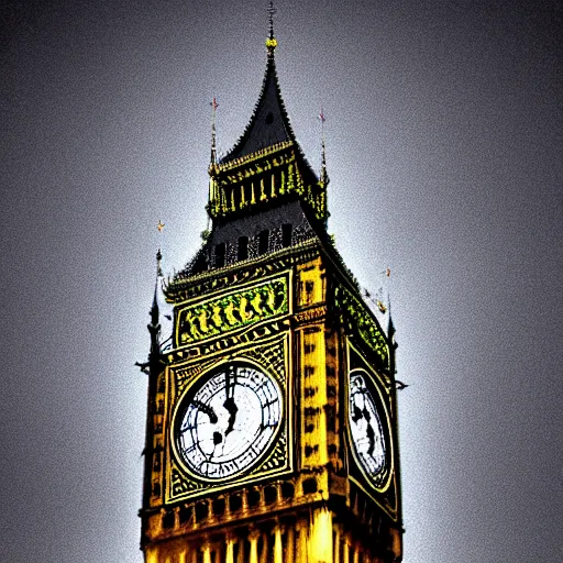 Prompt: the big ben has a giant eye in the center of it!
