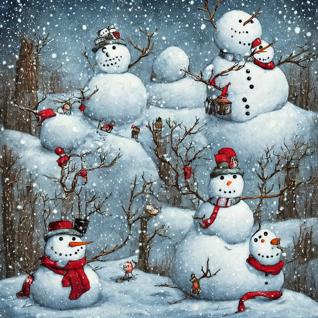 Image similar to a snowman winter scene by alexander jansson