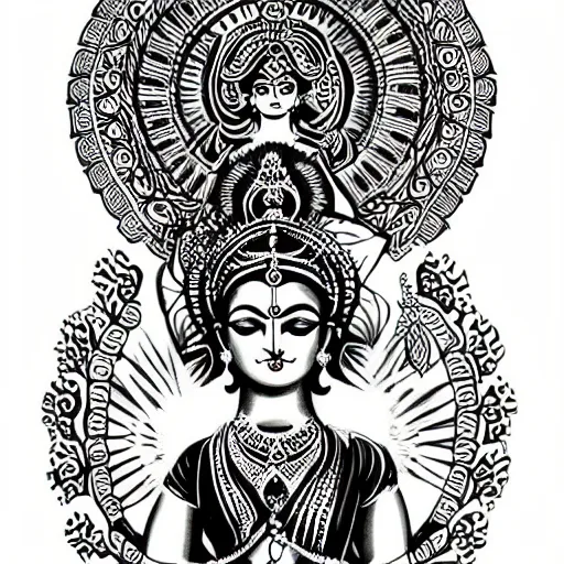 Prompt: Indian goddess lakshmi in a black ink tattoo style