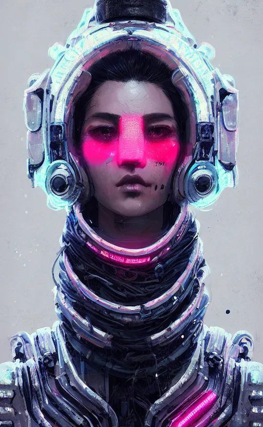 Image similar to detailed portrait virgul, neon operator, cyberpunk futuristic neon, reflective puffy coat, decorated with traditional japanese ornaments by ismail inceoglu dragan bibin hans thoma greg rutkowski alexandros pyromallis nekro rene maritte illustrated, perfect face, fine details, realistic shaded, fine - face, pretty face