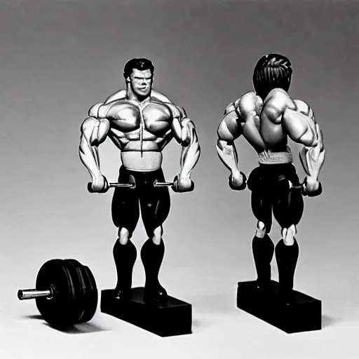 Image similar to muscular arnold schwarzenegger lifting a weights as nendoroid!, kodak film