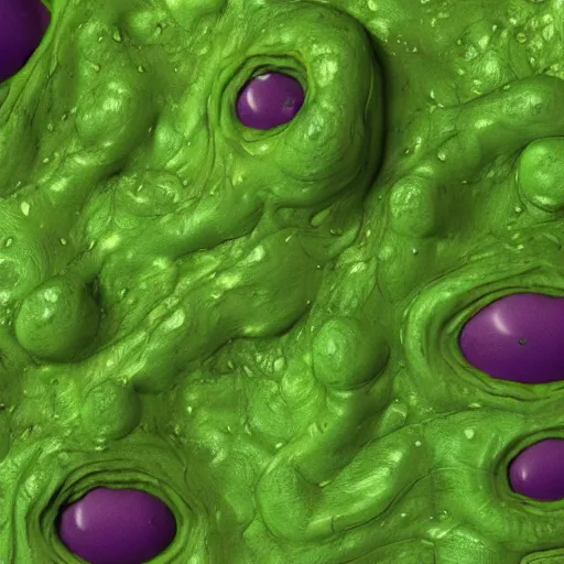 Prompt: a rendered texture map of slimy green skin with purple boils | seamless | unreal engine | octane | red shift