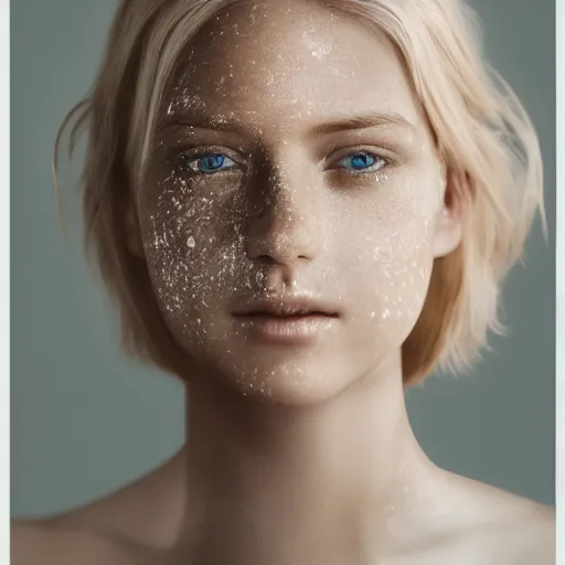 Prompt: Portrait photography of a Blonde Girl, Young Beautiful Face, Green Eyes, Freckles, Wearing a white crop-top and jeans, with a subtle smile, Detailed, 8K, Epic, Charming, Character, Octane Rendering, Hyper Realistic