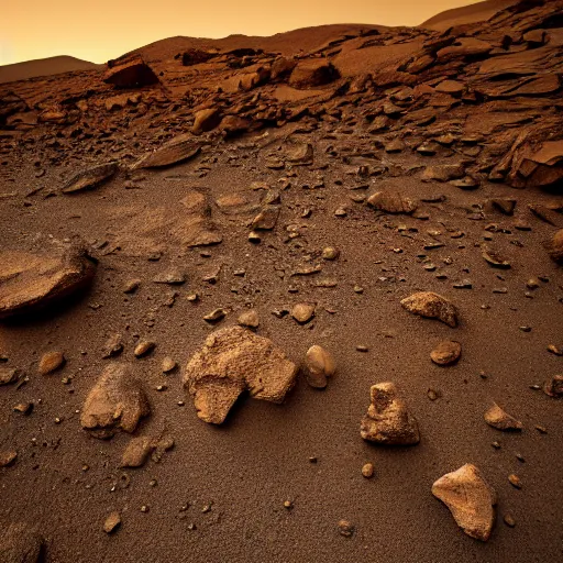 Prompt: shiny gold powder dusted rocky landscape, mars curiosity image gallery, studio lighting, starry sky, 4 k