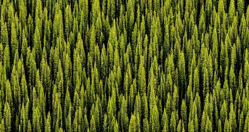 Image similar to an orderly forest with evenly spaced trees