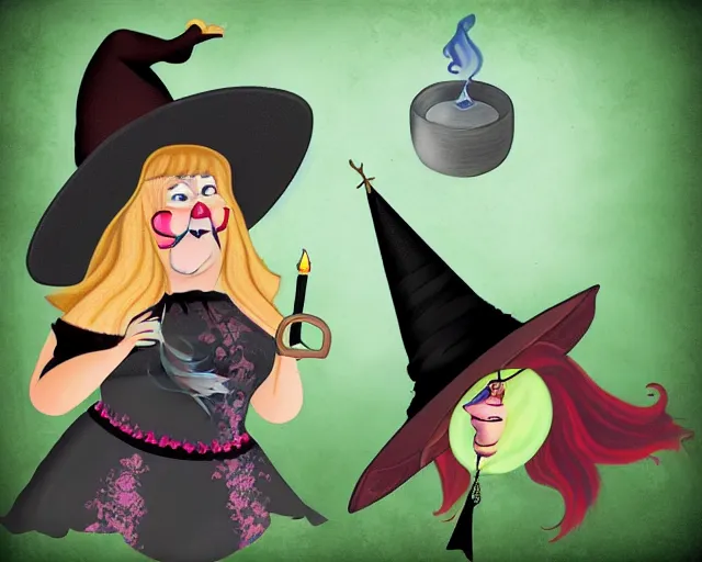 Image similar to fat witch smokin bong. the witch is smoking a bong.