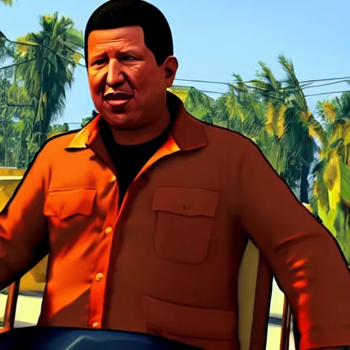 Image similar to Hugo Chávez in GTA style, 4k, detailed,