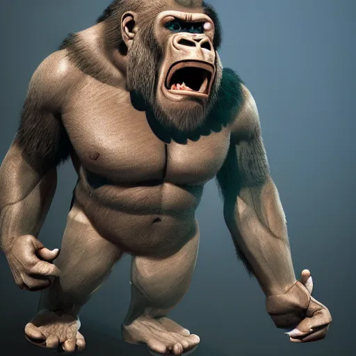 Image similar to angry tough gorilla with tattoos, punk gorilla, interesting 3 d character concept by tiger hkn and gediminas pranckevicius, maplestory, game art, hyper detailed, character modeling, cartoon, cinematic, ray tracing, fur details, maya, c 4 d