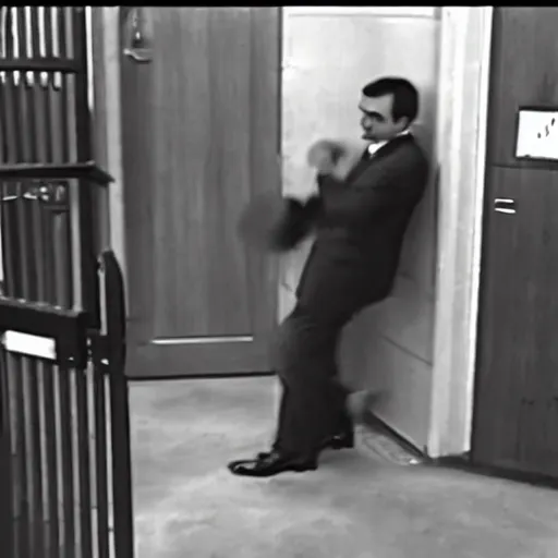 Image similar to Security footage of Mr Bean committing a felony