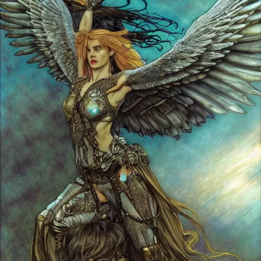 Prompt: a flying harpy with huge eagle wings, d & d, fantasy, luis royo, magali villeneuve, donato giancola, wlop, krenz cushart, hans zatka, klimt, alphonse mucha