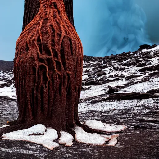 Prompt: giant tree of life being consumed by ice lava