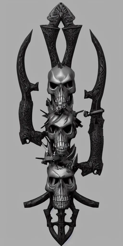 Image similar to a black and silver axe skull crest, ornament, weapon, a 3 d render by dom qwe, trending on polycount, artstation, hard surface modeling, zbrush, symmetry