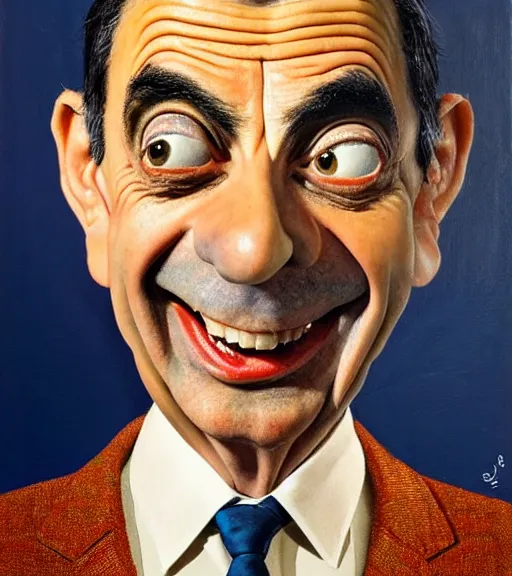 mr bean made of baked beans, surrealist oil painting, | Stable ...