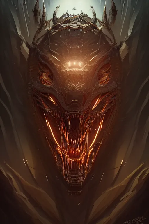 Image similar to professional concept art portrait of a terrifying! mechanical predatory! fractal! species in a dark room by artgerm and greg rutkowski. an intricate, elegant, highly detailed digital painting, concept art, smooth, sharp focus, illustration, in the style of cam sykes.