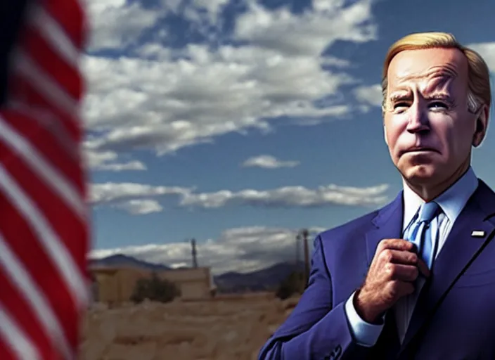 Image similar to film still of joe biden as saul goodman in breaking bad tv show, 8 k