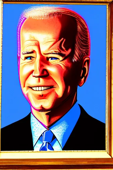 Image similar to portrait of joe biden in white armor with blue lights in it by david lazar