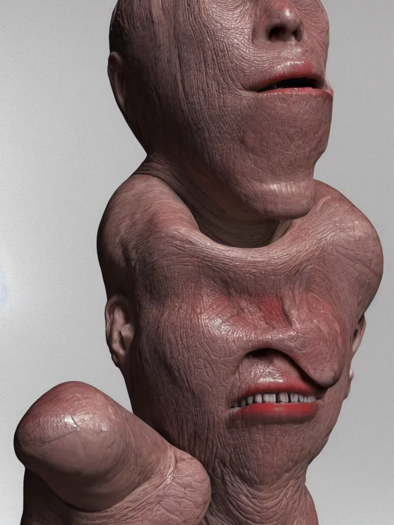 Prompt: a 3d primitive tube shape, texture-mapped with human skin, straight smooth vertical , highly realistic, Surface Painter, hyper-real, 4k, Octane render