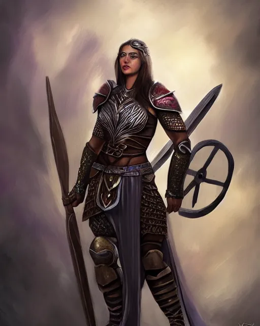 Image similar to a fierce and muscular warrior princess in full armor, fantasy character portrait by yael nathan