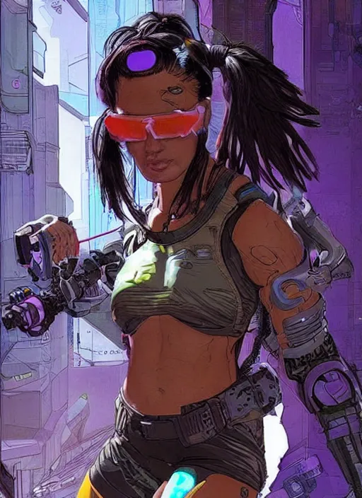 Prompt: apex legends cyberpunk fitness babe. concept art by james gurney and mœbius. gorgeous face.
