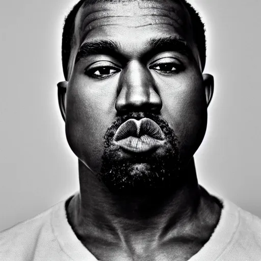 Image similar to the face of young kanye west wearing yeezy clothing at 3 3 years old, black and white portrait by julia cameron, chiaroscuro lighting, shallow depth of field, 8 0 mm, f 1. 8