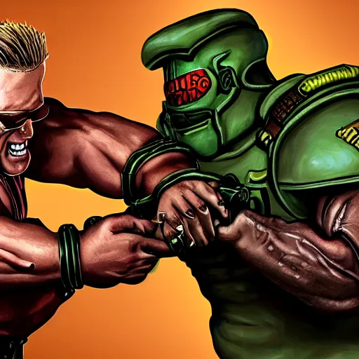 duke nukem and doomguy arm wrestle Stable Diffusion OpenArt