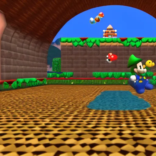 Prompt: VR screenshot of Super Mario 64