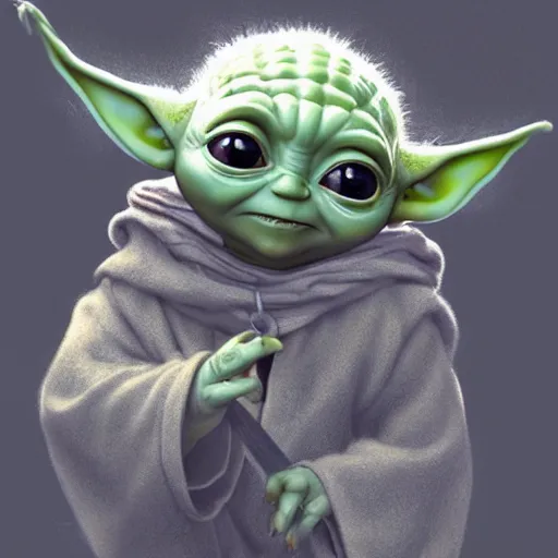 Prompt: baby yoda as frodo, intricate, elegant, highly detailed, digital painting, artstation, concept art, smooth, sharp focus, illustration, art by artgerm and greg rutkowski and alphonse mucha and william - adolphe bouguereau