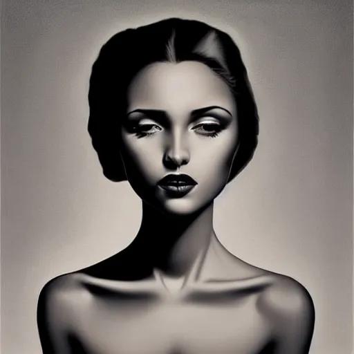 Prompt: a painting of a beautiful woman!!, an ultrafine detailed painting by rafal olbinski, behance contest winner, pop surrealism, detailed painting, very detailed, minimalist, airbrush art